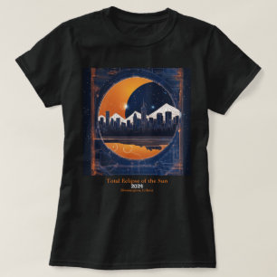 Eclipse 太陽の 2側面テキストのCityscapeの丘 Tシャツ