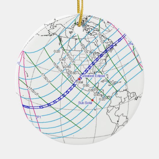 Eclipse 太陽の 2024のグローバルパス合計 セラミックオーナメント (正面)