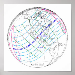 Eclipse 太陽の 2024のグローバルパス合計 ポスター