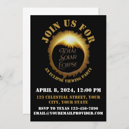 Eclipse 太陽の 2024の表示パーティー合計 招待状 (正面/裏面)