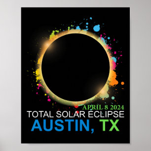 Eclipse 太陽の 2024オースティンテキサス州総カラフル量 ポスター