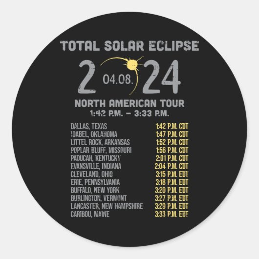 Eclipse 太陽の 2024トータリティ4月8日メンズウィメンズキッズ ラウンドシール (正面)