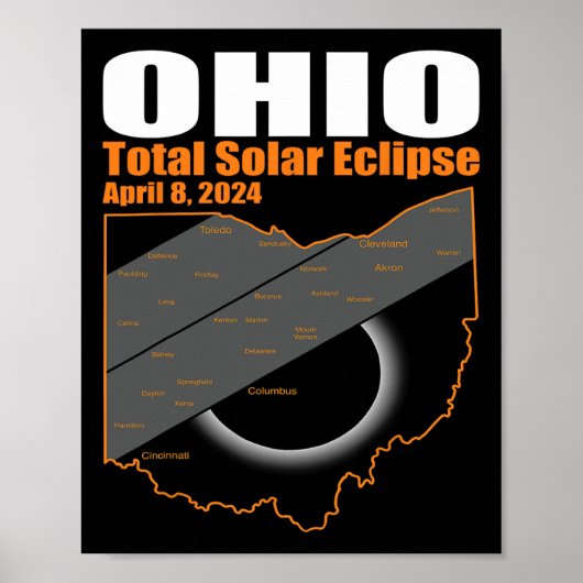 Eclipse 太陽の 2024州オハイオ地図太陽の合計 ポスター (正面)