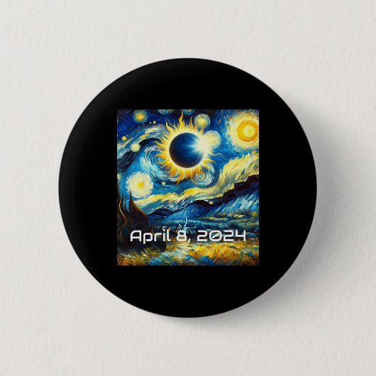 Eclipse 太陽の 2024星空の夜のバ絵画ン・ゴッホ 缶バッジ (正面)