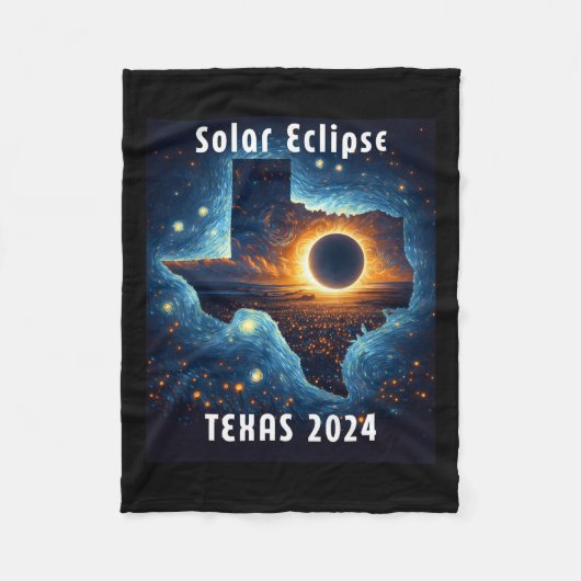 Eclipse 太陽の 2024星空の夜 フリースブランケット (正面)