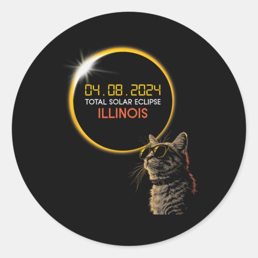Eclipse 太陽の 2024猫がEclipseメガネを着て1 ラウンドシール (正面)