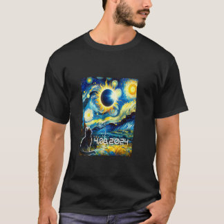Eclipse 太陽の 2024 Tシャツ猫とヴァン・ゴッホ・スター Tシャツ