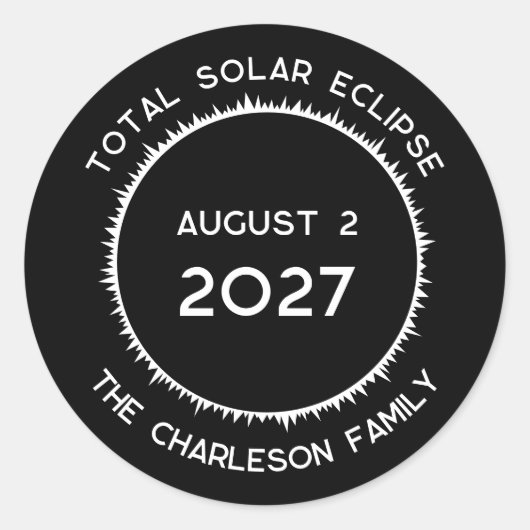 Eclipse 太陽の 2027の総パーソナライズされた数 ラウンドシール (正面)