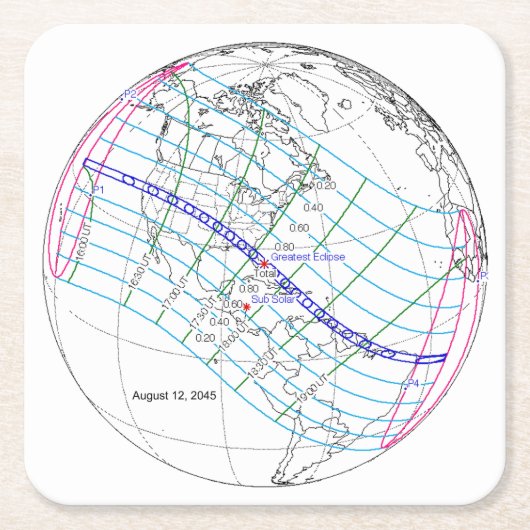 Eclipse 太陽の 2045のグローバルパス合計 スクエアペーパーコースター (正面)