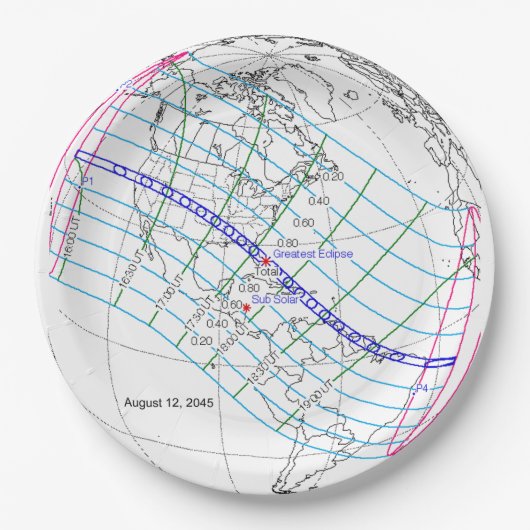 Eclipse 太陽の 2045のグローバルパス合計 ペーパープレート (正面)