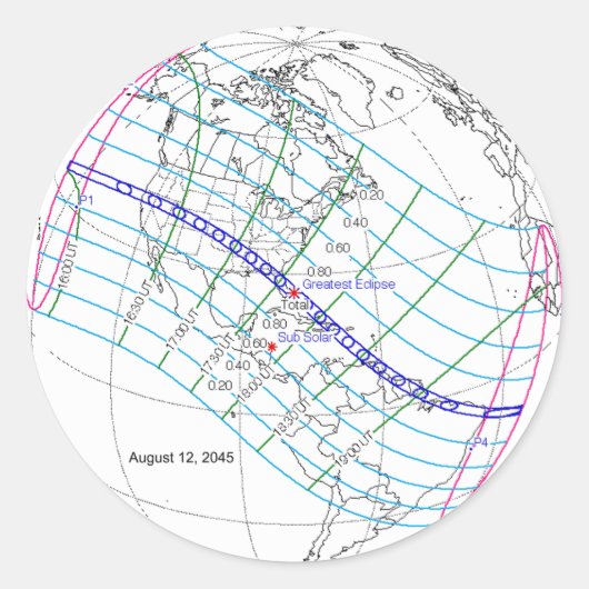 Eclipse 太陽の 2045のグローバルパス合計 ラウンドシール (正面)