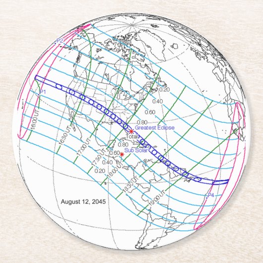 Eclipse 太陽の 2045のグローバルパス合計 ラウンドペーパーコースター (正面)