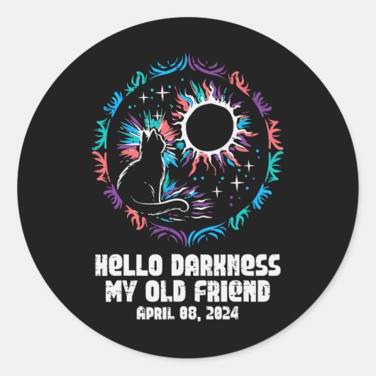 Eclipse 太陽の Cat Hello Darkness 4月8日Women Gir ラウンドシール (正面)