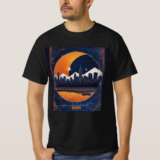 Eclipse 太陽の Cityscape Hills 2024メンズネームを追加 Tシャツ (正面)