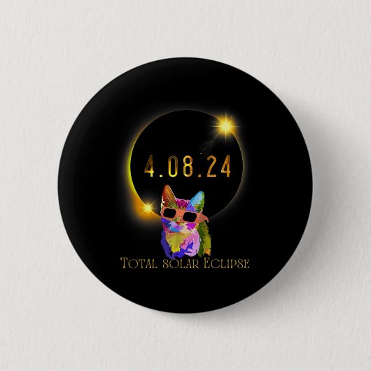Eclipse 太陽の Glassを装着した2024年太陽の猫 缶バッジ (正面)