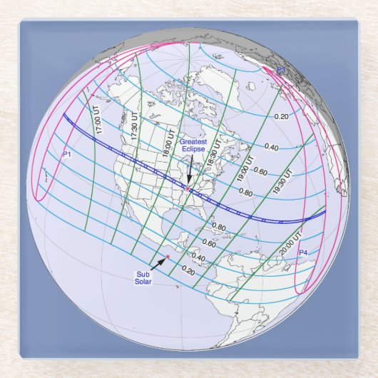 Eclipse 2017の太陽のグローバルパスの合計 ガラスコースター (正面)