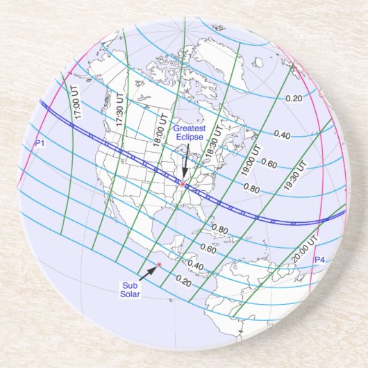 Eclipse 2017の太陽のグローバルパスの合計 コースター (正面)