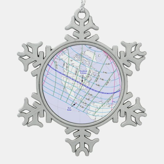 Eclipse 2017の太陽のグローバルパスの合計 スノーフレークピューターオーナメント (正面)