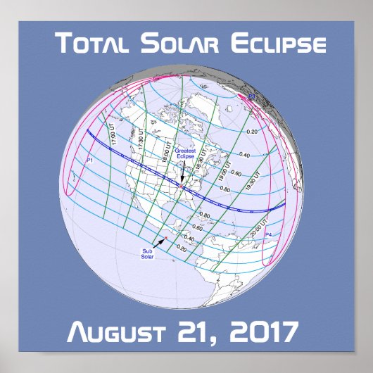 Eclipse 2017の太陽のグローバルパスの合計 ポスター (正面)