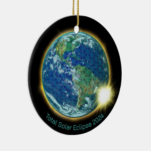 Eclipse 2024の太陽の神聖なジオメトリの合計 セラミックオーナメント (右)