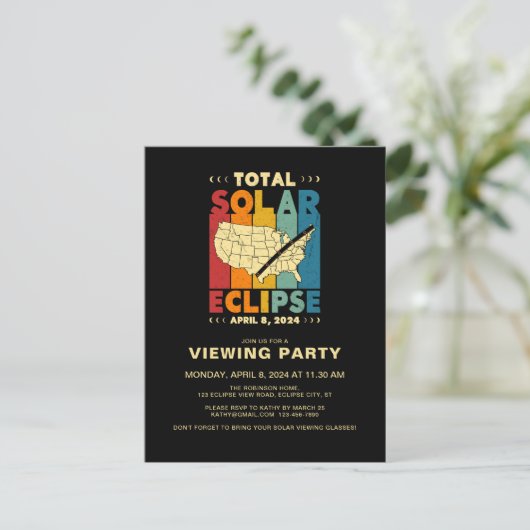 Eclipse 2024太陽のヴィンテージUSAのパーティーの表示 インビテーションポストカード (スタンド正面)