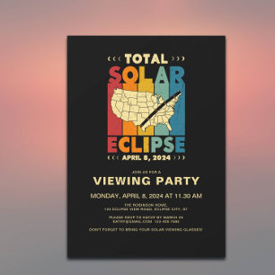 Eclipse 2024太陽のヴィンテージUSAのパーティーの表示 招待状