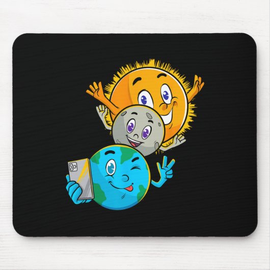 Eclipse 2024 おもしろい Earth Sun Moon Selfie宇宙Kid マウスパッド (正面)