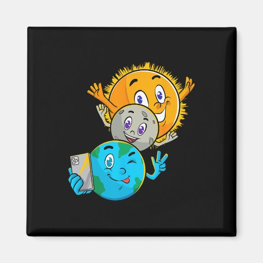 Eclipse 2024 おもしろい Earth Sun Moon Selfie宇宙Kid マグネット (正面)