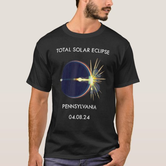 Eclipse Flare 04 08 24皆既日食ペンス太陽のシル Tシャツ (正面)