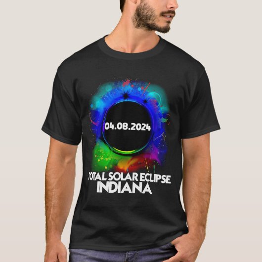Eclipse Indiana 2024太陽の総カラフル量 Tシャツ (正面)