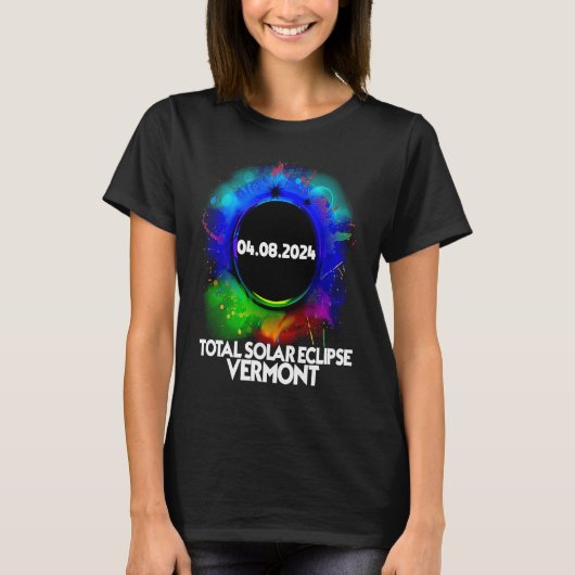 Eclipse Vermont 2024太陽のアメリカ人カラフル計 Tシャツ (正面)