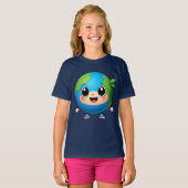 Eco Cartoon Earth Tee for Girls Cute Planet Tシャツ (正面フル)