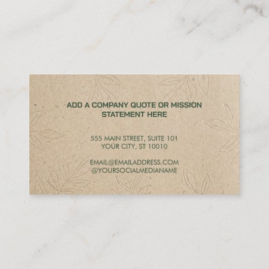 Eco-Friendly Leaf Logo Kraft Look Landscaping 名刺 (裏面)