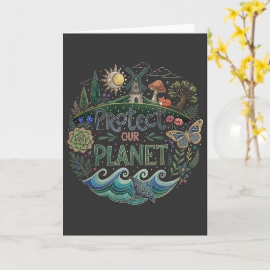 Eco Friendly Protect Our Planet nature lover gift カード (黄色い花)