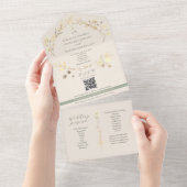 Eco-Friendly Sage Green Gold Wedding オールインワン招待状 (貼ってはがせる)