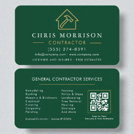 Eco General Construction Modern Green Gold QR Code 名刺