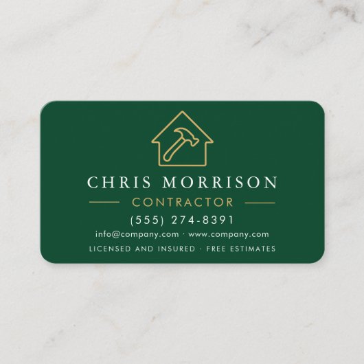 Eco General Construction Modern Green Gold QR Code 名刺 (正面)