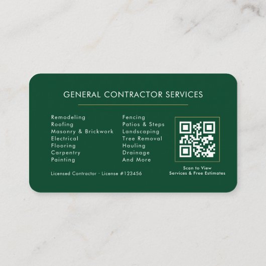 Eco General Construction Modern Green Gold QR Code 名刺 (裏面)