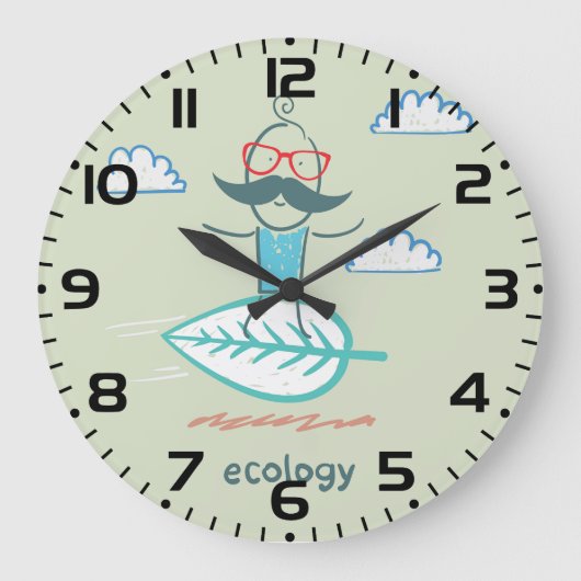 Ecology Surfer Sustainable Life Hipster ラージ壁時計 (正面)