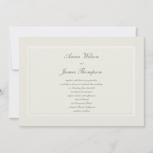 Ecru Dreams Simple Traditional Elegant Wedding 招待状 (正面)