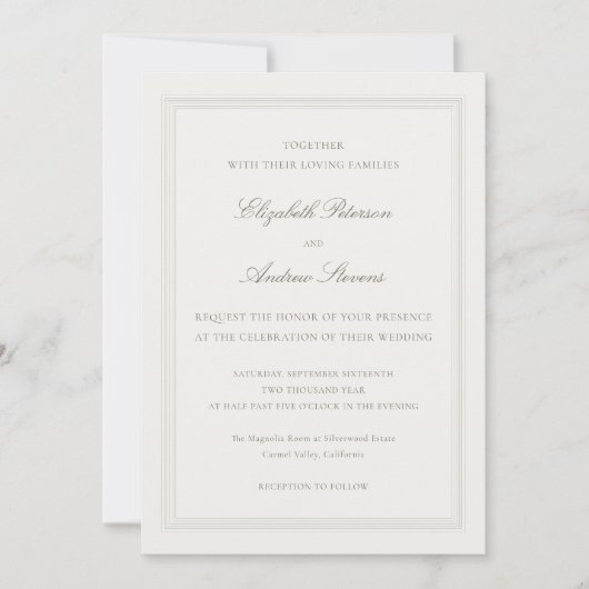 Ecru Formal Romance Modern Classic Triple  Wedding 招待状 (正面)