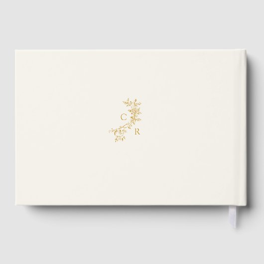 Ecru/Gold Floral Monogram Calligraphy Wedding ゲストブック (裏面)