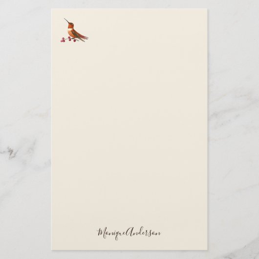 Ecru Hummingbird Stationery Paper 便箋 (正面)