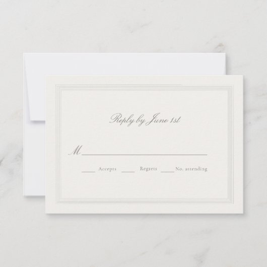 Ecru Triple Formal Romance Modern Classic Wedding 出欠カード (正面)