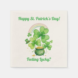 Ecru Watercolor Pot  Gold St. Patrick's Day Napkin スタンダードカクテルナプキン