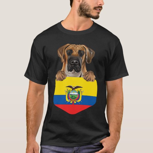 Ecuador Flag Brown Great Dane Dog In Pocket Tシャツ (正面)