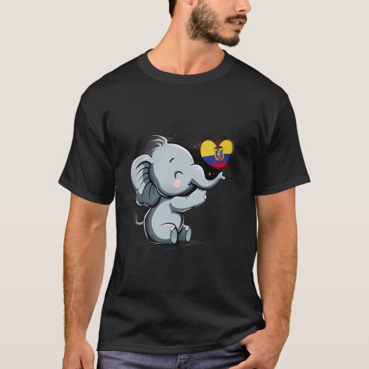 Ecuador Flag Cute Elephant Heart Ecuadorian Roots Tシャツ (正面)