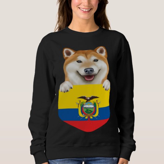 Ecuador Flag Shiba Inu Dog In Pocket スウェットシャツ (正面)