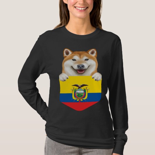 Ecuador Flag Shiba Inu Dog In Pocket Tシャツ (正面)