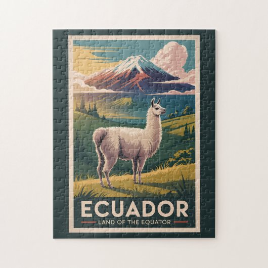 Ecuador Llama Illustration Travel Art Vintage ジグソーパズル (縦)